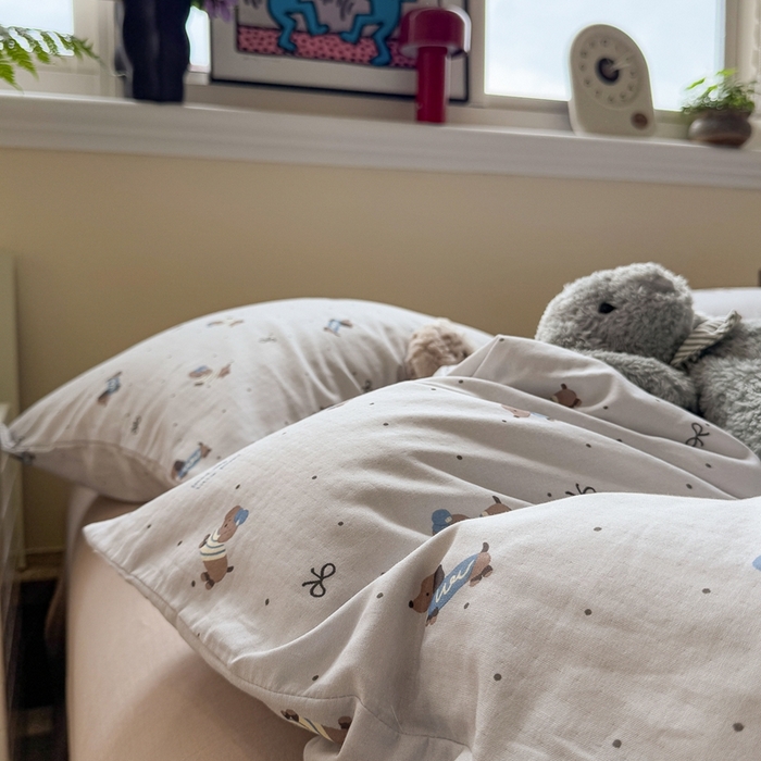 91家纺网 家纺一手货源 找家纺 慕尚家纺 2025新款全棉纯棉母婴双层纱四件套 迷你腊肠犬