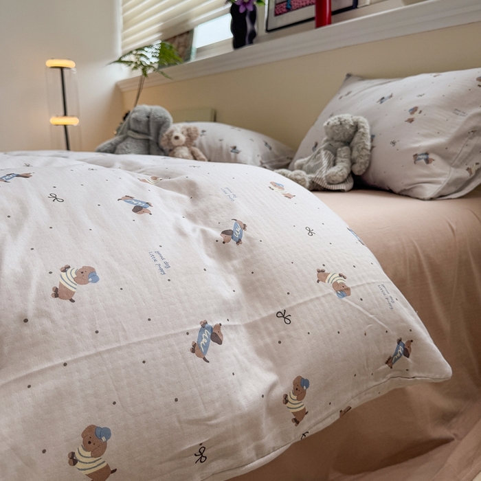 91家纺网 家纺一手货源 找家纺 慕尚家纺 2025新款全棉纯棉母婴双层纱四件套 迷你腊肠犬