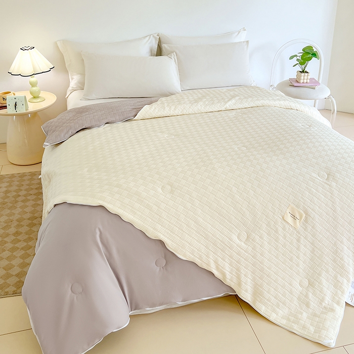 91家纺网 家纺一手货源 找家纺 VIP被业 2025新款简约纯色华夫格提花大豆子母被被子被芯 米拼灰