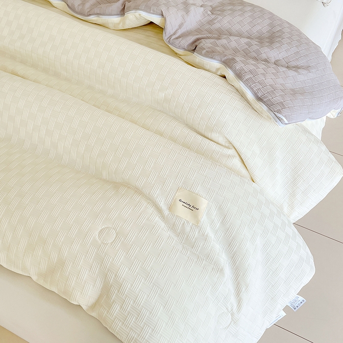 91家纺网 家纺一手货源 找家纺 VIP被业 2025新款简约纯色华夫格提花大豆子母被被子被芯 米拼灰