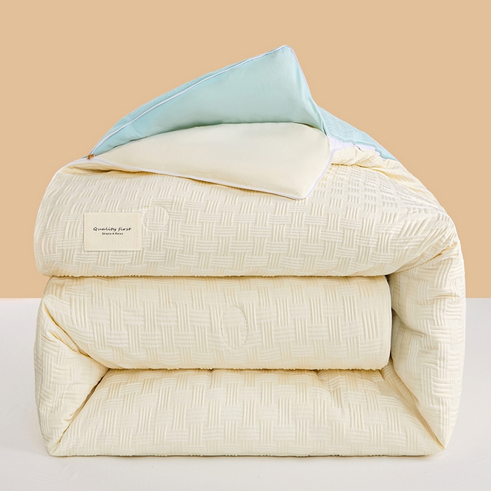 VIP被业 2025新款简约纯色华夫格提花大豆子母被被子被芯 米拼蓝