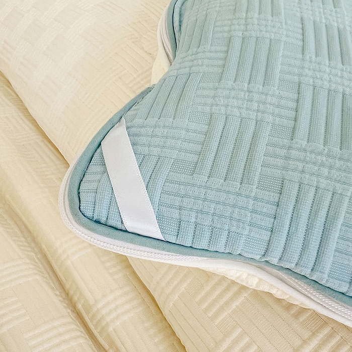 91家纺网 家纺一手货源 找家纺 VIP被业 2025新款简约纯色华夫格提花大豆子母被被子被芯 米拼蓝