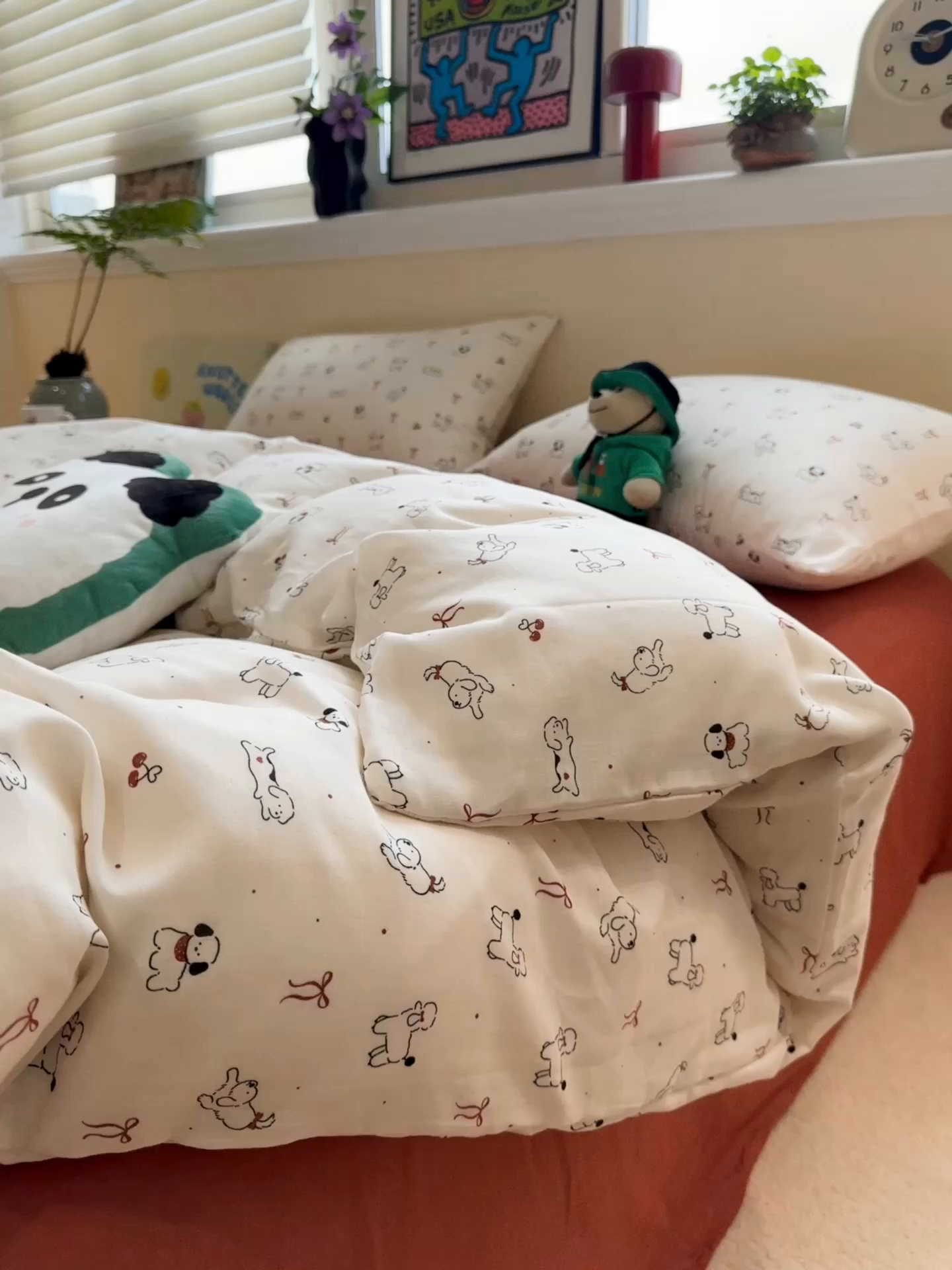 91家纺网 家纺一手货源 找家纺 慕尚家纺 2025新款全棉纯棉母婴双层纱四件套 小狗和羊驼