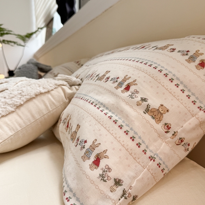 91家纺网 家纺一手货源 找家纺 慕尚家纺 2025新款全棉纯棉母婴双层纱四件套 小熊和兔子