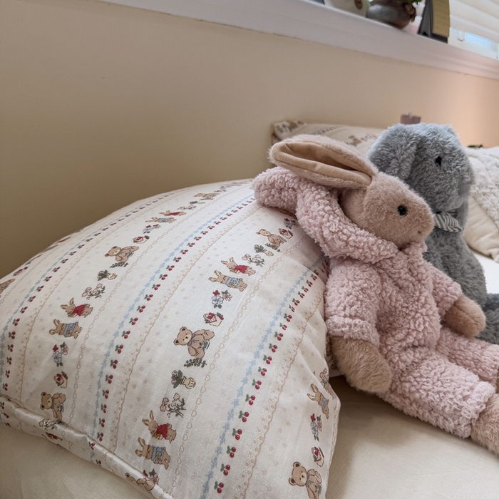 91家纺网 家纺一手货源 找家纺 慕尚家纺 2025新款全棉纯棉母婴双层纱四件套 小熊和兔子