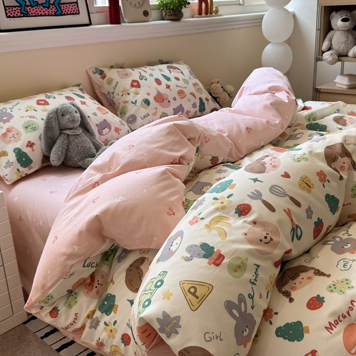 91家纺网 家纺一手货源 找家纺 慕尚家纺 2025新款13070全棉纯棉印花四件套 美食派对