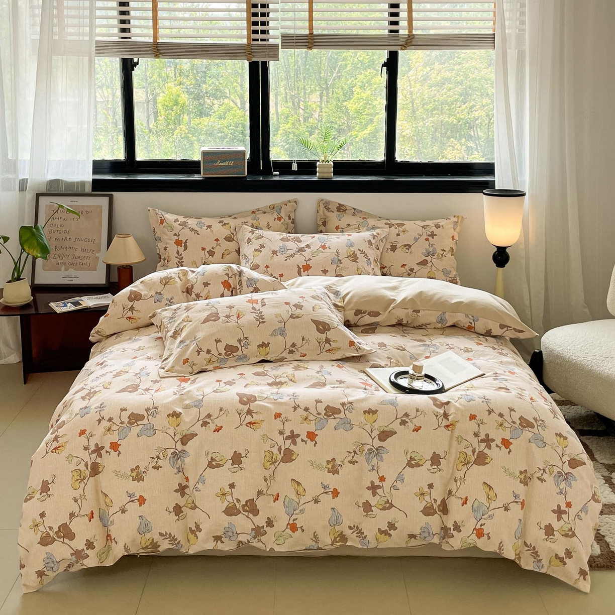 91家纺网 家纺一手货源 找家纺 涵宸家纺 2025新款加厚全棉磨毛印花四件套--罗马系列 场景一 F浮影