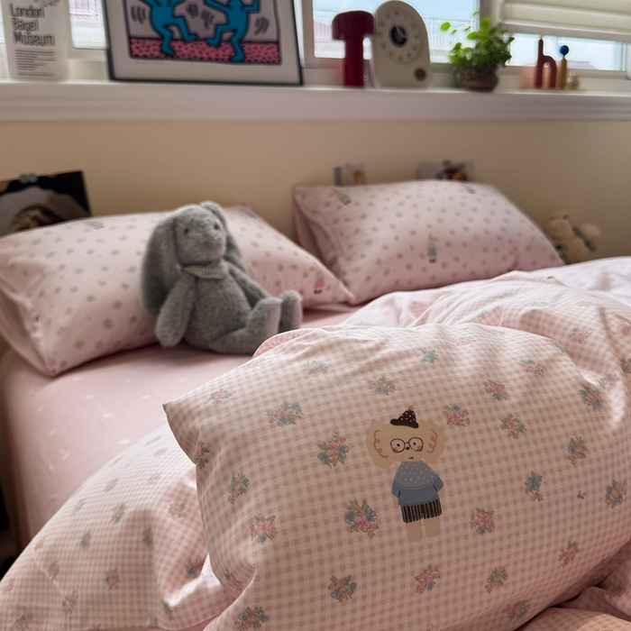 91家纺网 家纺一手货源 找家纺 慕尚家纺 2025新款13070全棉纯棉印花四件套 粉格花