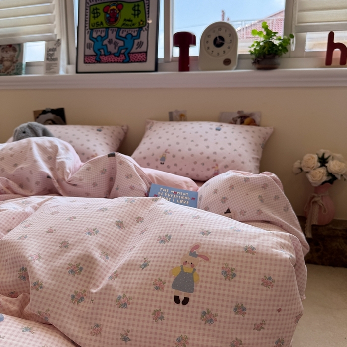 91家纺网 家纺一手货源 找家纺 慕尚家纺 2025新款13070全棉纯棉印花四件套 粉格花