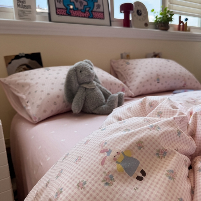 91家纺网 家纺一手货源 找家纺 慕尚家纺 2025新款13070全棉纯棉印花四件套 粉格花