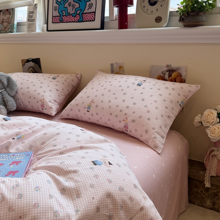 91家纺网 家纺一手货源 找家纺 慕尚家纺 2025新款13070全棉纯棉印花四件套 粉格花