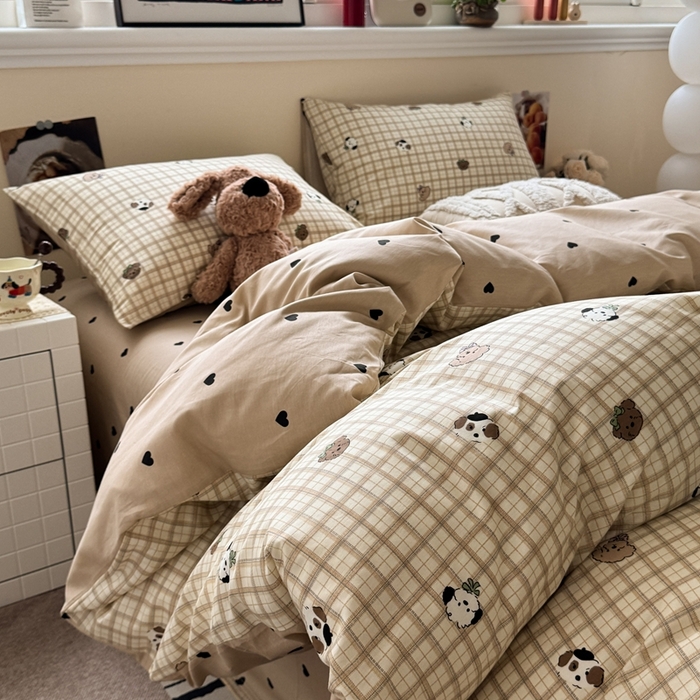 慕尚家纺 2025新款13070全棉纯棉印花四件套 咖格狗狗