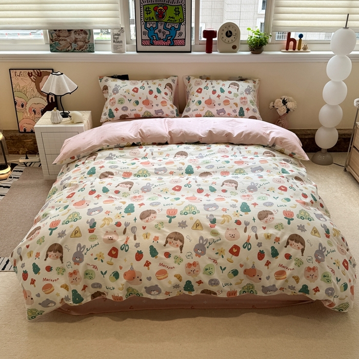 91家纺网 家纺一手货源 找家纺 慕尚家纺 2025新款13070全棉纯棉印花四件套 美食派对