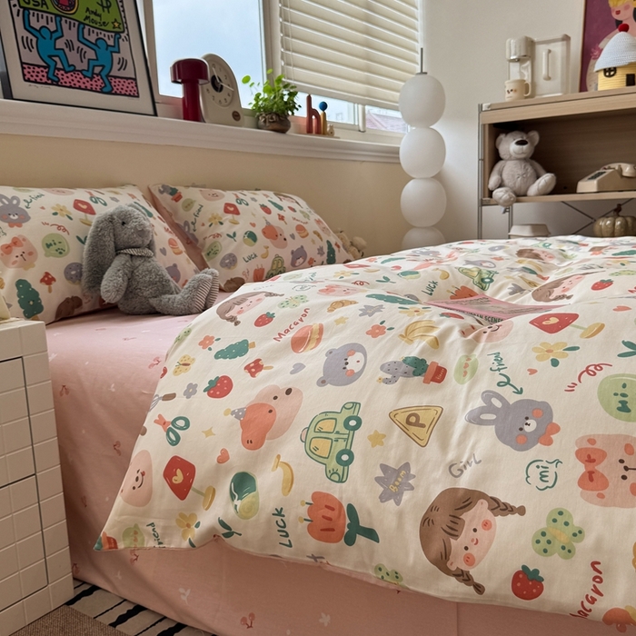 91家纺网 家纺一手货源 找家纺 慕尚家纺 2025新款13070全棉纯棉印花四件套 美食派对