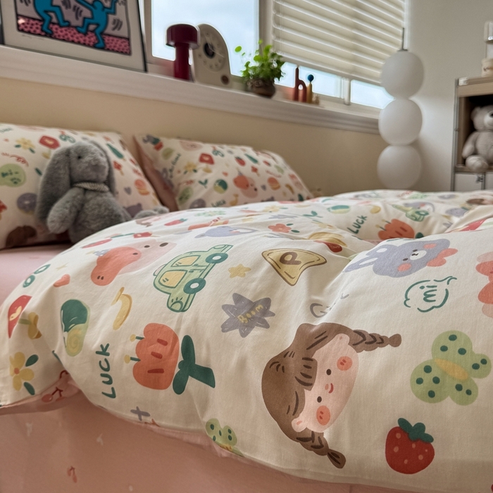 91家纺网 家纺一手货源 找家纺 慕尚家纺 2025新款13070全棉纯棉印花四件套 美食派对