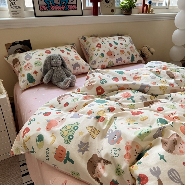 91家纺网 家纺一手货源 找家纺 慕尚家纺 2025新款13070全棉纯棉印花四件套 美食派对