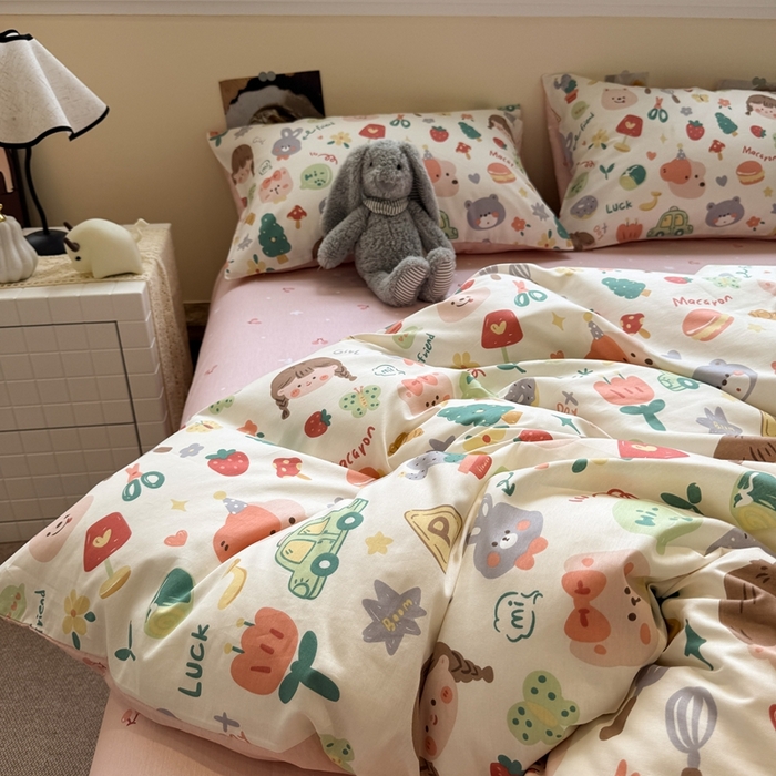 91家纺网 家纺一手货源 找家纺 慕尚家纺 2025新款13070全棉纯棉印花四件套 美食派对