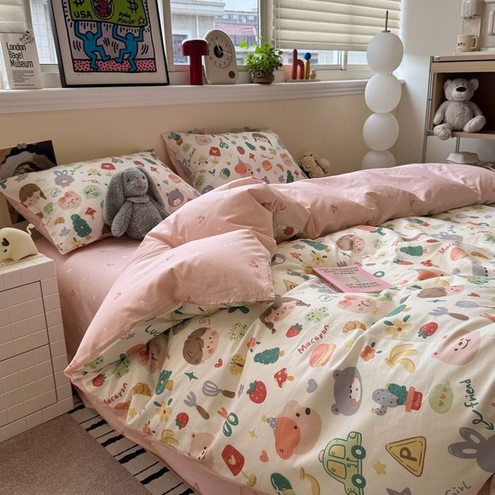 91家纺网 家纺一手货源 找家纺 慕尚家纺 2025新款13070全棉纯棉印花四件套 美食派对