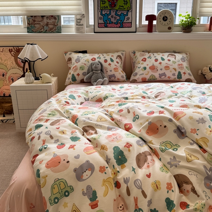 91家纺网 家纺一手货源 找家纺 慕尚家纺 2025新款13070全棉纯棉印花四件套 美食派对