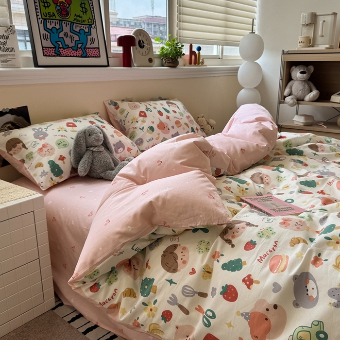 91家纺网 家纺一手货源 找家纺 慕尚家纺 2025新款13070全棉纯棉印花四件套 美食派对