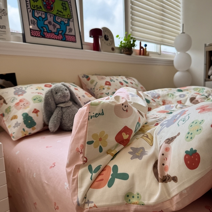 91家纺网 家纺一手货源 找家纺 慕尚家纺 2025新款13070全棉纯棉印花四件套 美食派对