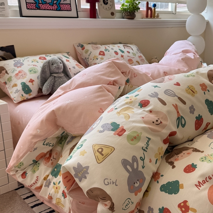 91家纺网 家纺一手货源 找家纺 慕尚家纺 2025新款13070全棉纯棉印花四件套 美食派对