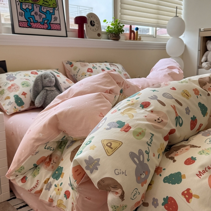 91家纺网 家纺一手货源 找家纺 慕尚家纺 2025新款13070全棉纯棉印花四件套 美食派对