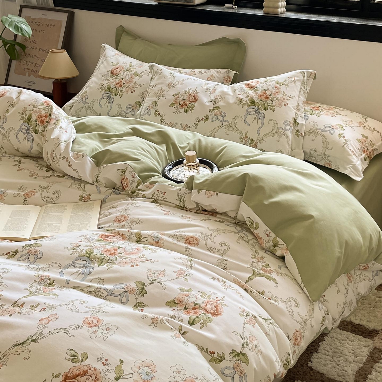 91家纺网 家纺一手货源 找家纺 涵宸家纺 2025新款加厚全棉磨毛印花四件套--罗马系列 场景一 F花纹