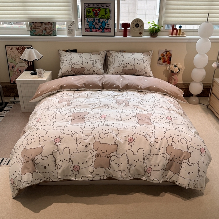 91家纺网 家纺一手货源 找家纺 慕尚家纺 2025新款13070全棉纯棉印花四件套 甜茶萌兔