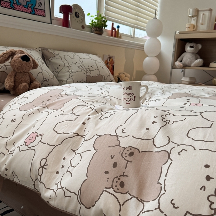 91家纺网 家纺一手货源 找家纺 慕尚家纺 2025新款13070全棉纯棉印花四件套 甜茶萌兔