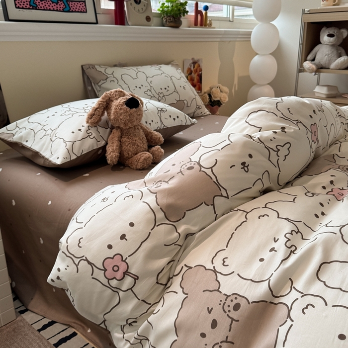 91家纺网 家纺一手货源 找家纺 慕尚家纺 2025新款13070全棉纯棉印花四件套 甜茶萌兔