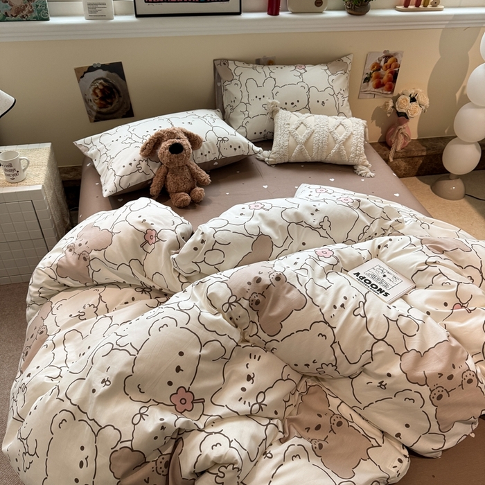 91家纺网 家纺一手货源 找家纺 慕尚家纺 2025新款13070全棉纯棉印花四件套 甜茶萌兔