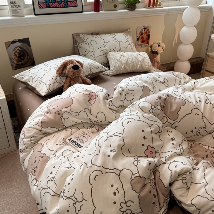 91家纺网 家纺一手货源 找家纺 慕尚家纺 2025新款13070全棉纯棉印花四件套 甜茶萌兔