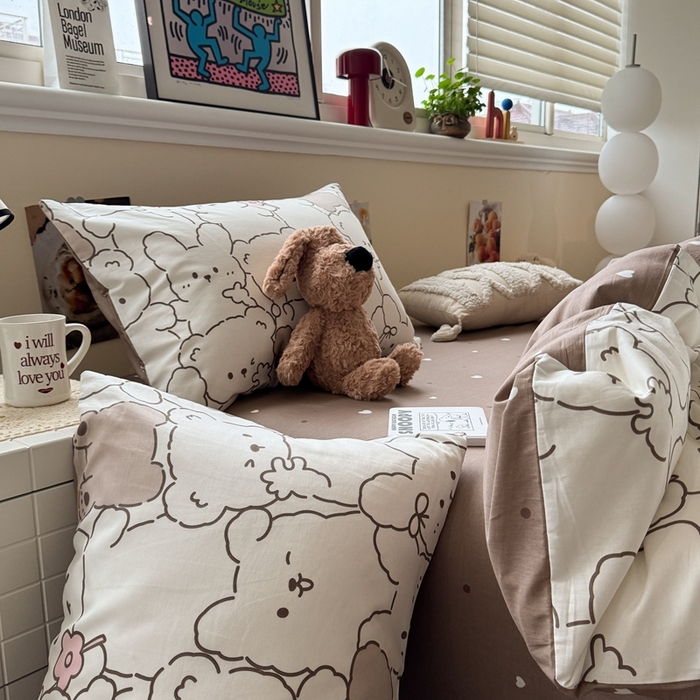 91家纺网 家纺一手货源 找家纺 慕尚家纺 2025新款13070全棉纯棉印花四件套 甜茶萌兔