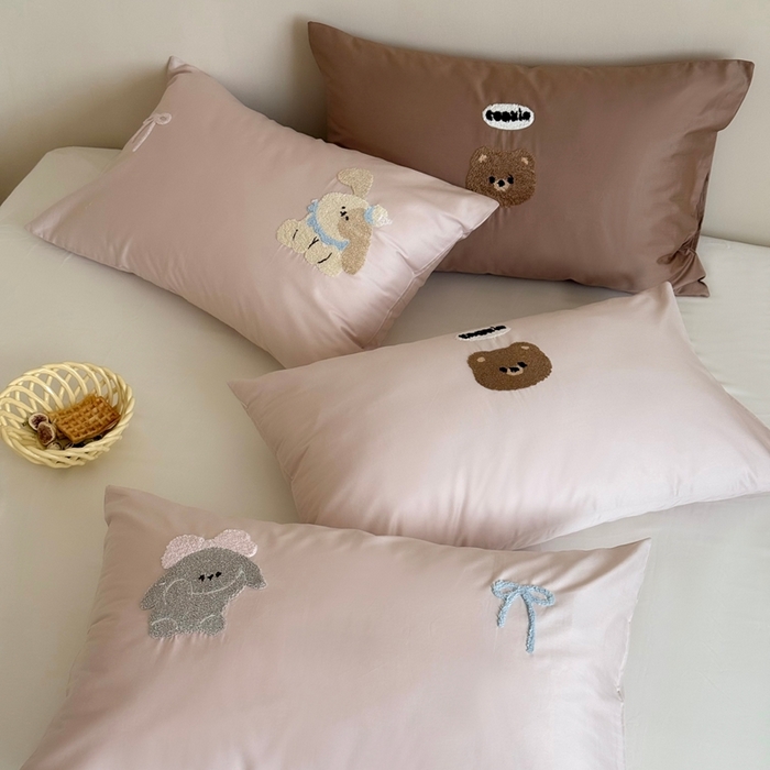 （总）鹿班家居 2025新款100S长绒棉纯棉毛巾绣单品枕套 枕套单件-面包熊&萝莉兔（ 标准会员-2元）