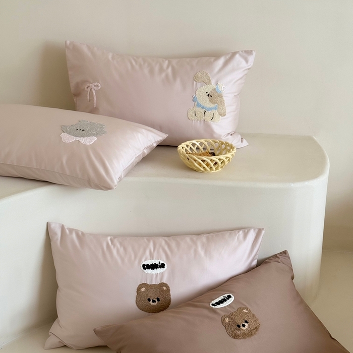 91家纺网 家纺一手货源 找家纺 （总）鹿班家居 2025新款100S长绒棉纯棉毛巾绣单品枕套 枕套单件-面包熊&萝莉兔（ 标准会员-2元）