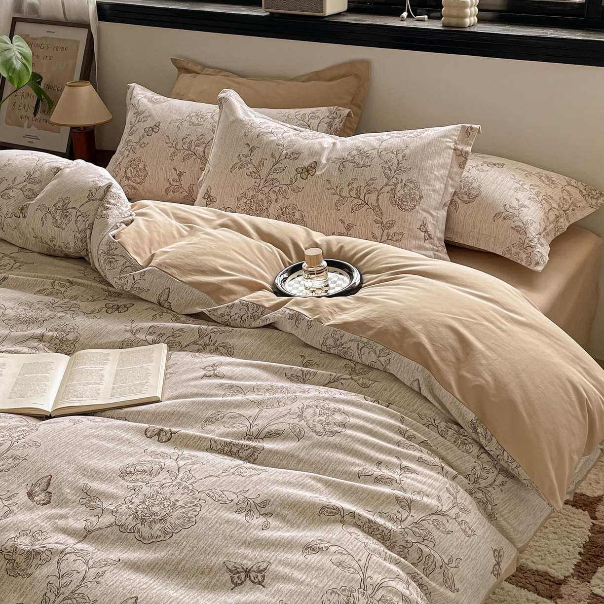 91家纺网 家纺一手货源 找家纺 涵宸家纺 2025新款加厚全棉磨毛印花四件套--罗马系列 场景一 F漫春