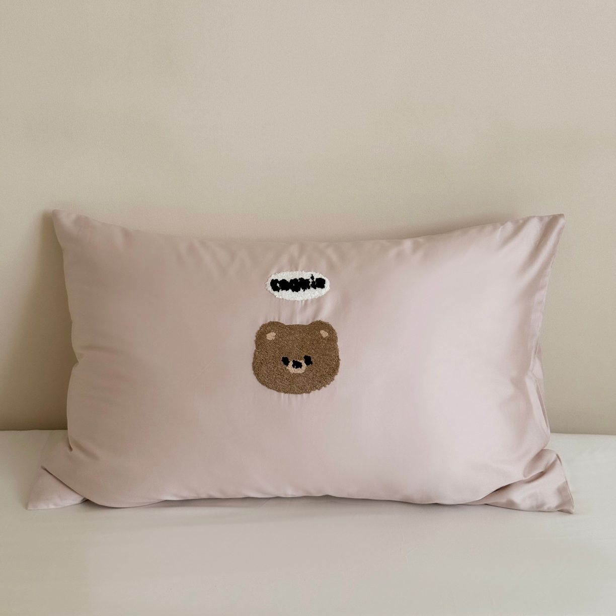 鹿班家居 2025新款100S长绒棉纯棉毛巾绣单品枕套 枕套单件-面包熊&萝莉兔（ 标准会员-2元） 面包熊-粉色