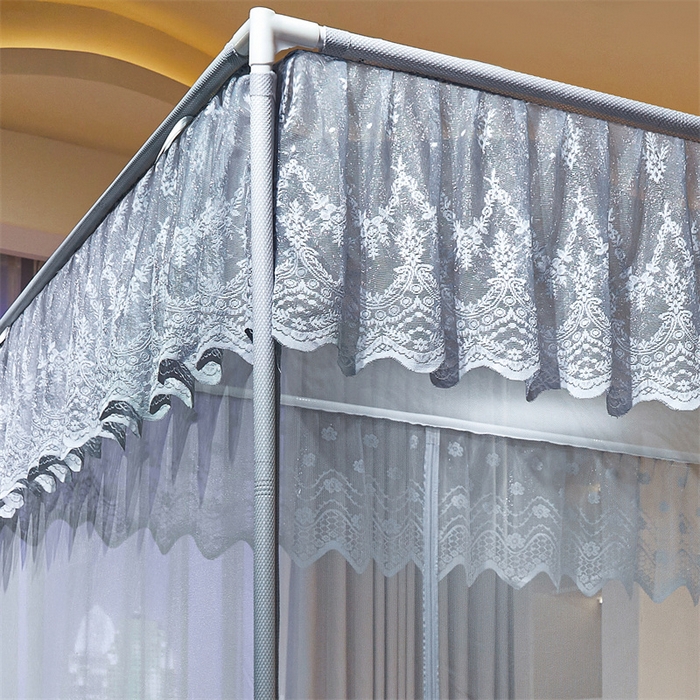 91家纺网 家纺一手货源 找家纺 佳梦家纺 2025新款防摔款花边六棱方帐蚊帐-星河系列 星河-蓝灰