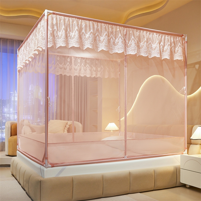 佳梦家纺 2025新款防摔款花边六棱方帐蚊帐-星河系列 星河-粉玉