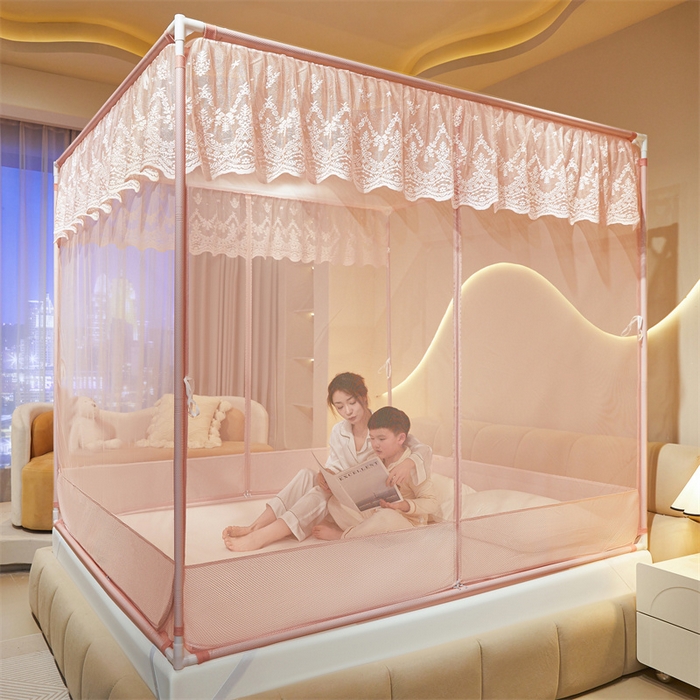 91家纺网 家纺一手货源 找家纺 佳梦家纺 2025新款防摔款花边六棱方帐蚊帐-星河系列 星河-粉玉