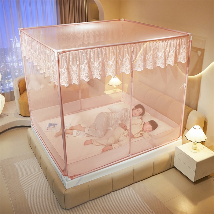 91家纺网 家纺一手货源 找家纺 佳梦家纺 2025新款防摔款花边六棱方帐蚊帐-星河系列 星河-粉玉