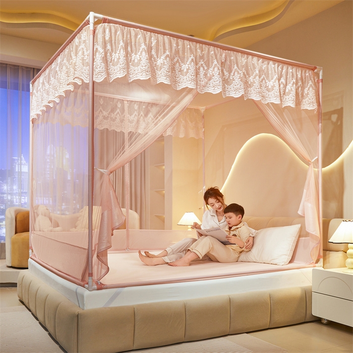 91家纺网 家纺一手货源 找家纺 佳梦家纺 2025新款防摔款花边六棱方帐蚊帐-星河系列 星河-粉玉