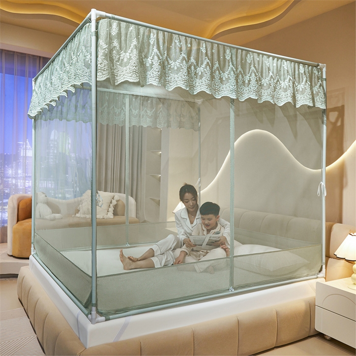 91家纺网 家纺一手货源 找家纺 佳梦家纺 2025新款防摔款花边六棱方帐蚊帐-星河系列 星河-柳绿