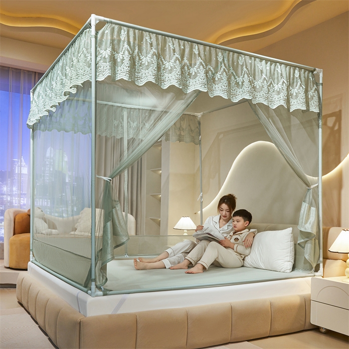 91家纺网 家纺一手货源 找家纺 佳梦家纺 2025新款防摔款花边六棱方帐蚊帐-星河系列 星河-柳绿