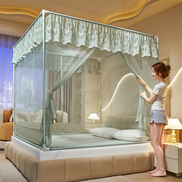 91家纺网 家纺一手货源 找家纺 佳梦家纺 2025新款防摔款花边六棱方帐蚊帐-星河系列 星河-柳绿