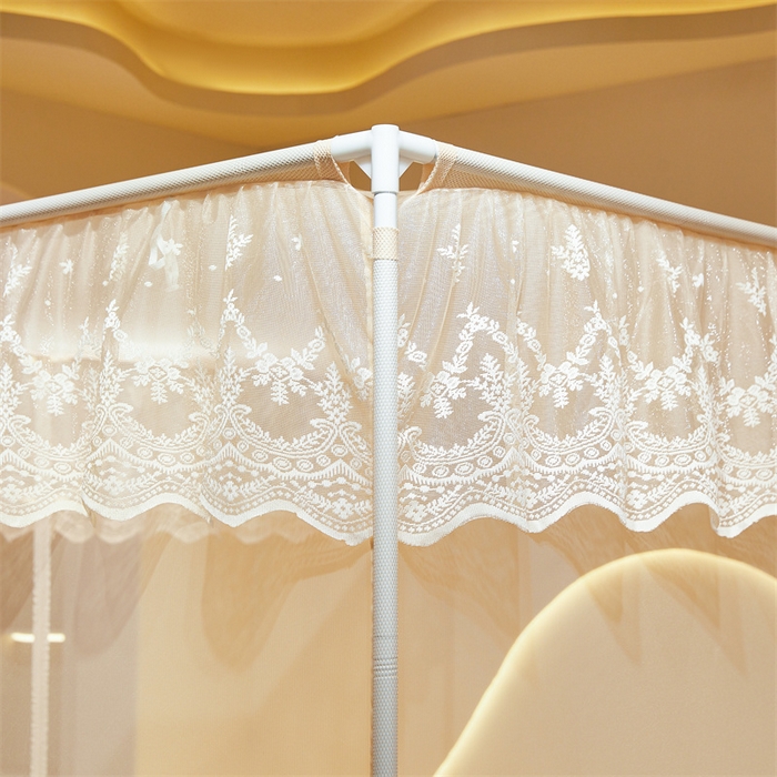 91家纺网 家纺一手货源 找家纺 佳梦家纺 2025新款防摔款花边六棱方帐蚊帐-星河系列 星河-奶油黄