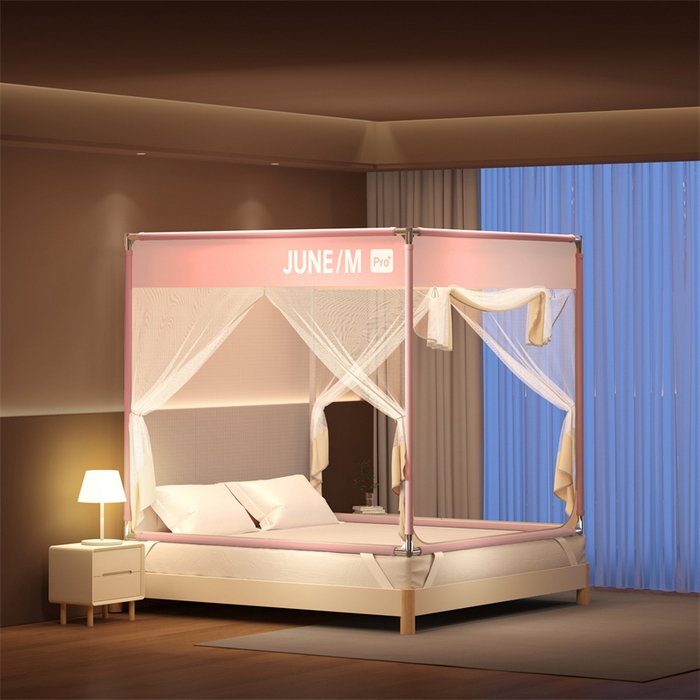 91家纺网 家纺一手货源 找家纺 （总）佳梦家纺 2025新款方顶坐床蚊帐-T门可可系列