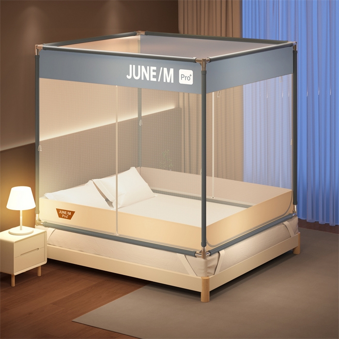 91家纺网 家纺一手货源 找家纺 （总）佳梦家纺 2025新款方顶坐床蚊帐-T门可可系列