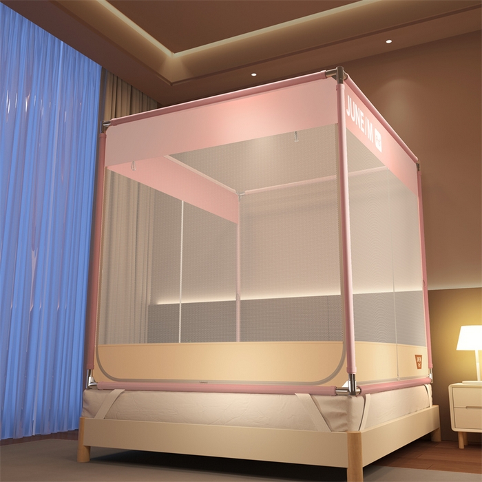 91家纺网 家纺一手货源 找家纺 佳梦家纺 2025新款方顶坐床蚊帐-T门可可系列 可可粉